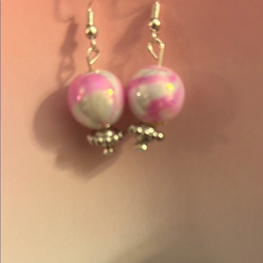 Pink and White Beaded Earrings